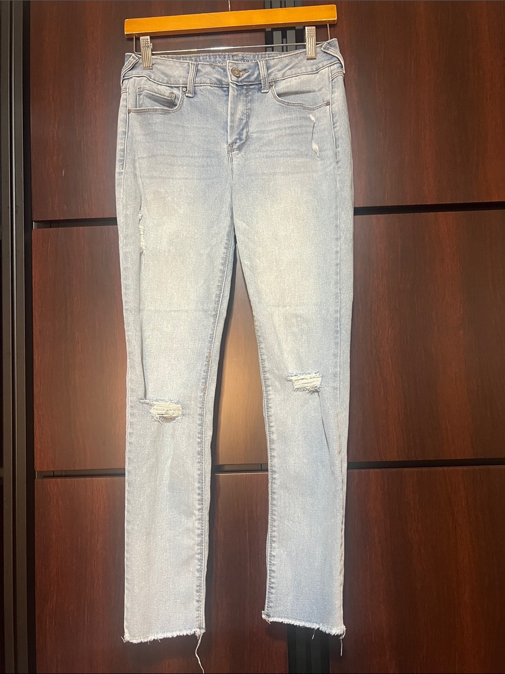 Light Blue Skinny Jeans with Knee Rips - Women